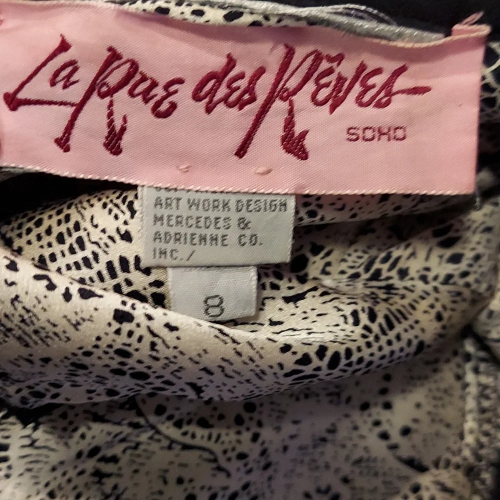 Vintage La Rue des Reves Soho Silk Button Down Blouse Faux Leather Trim